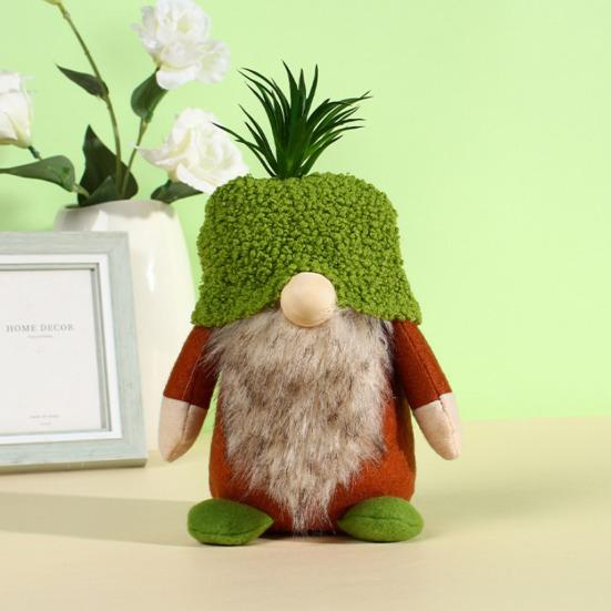 Plush Gnome Spring Decoration Cute Green Plant Gnome Doll for Tiered Tray Indoor Table Office Farmhouse Christmas Decoration
