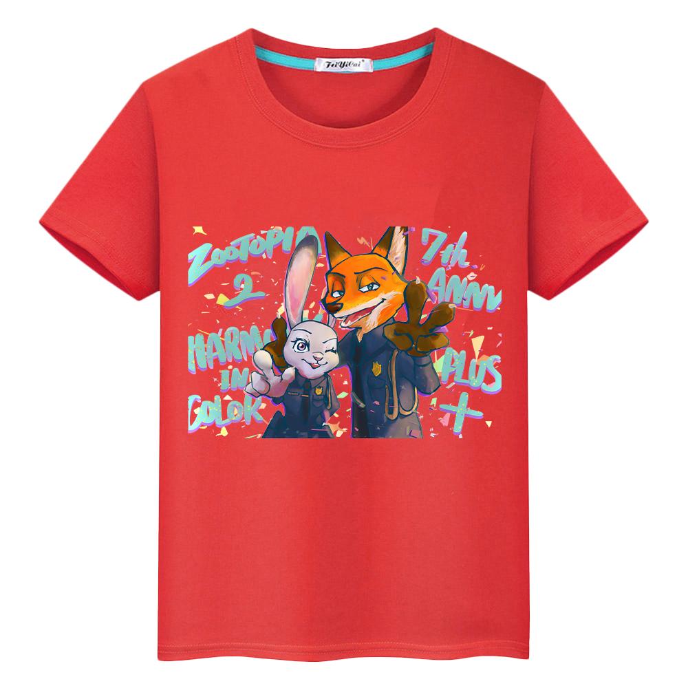 

Zootopia 2 Print anime Short t shirt for kids boy 10years 100%Cotton pride tshirt Kawaii Tops y2k one piece girls clothes Children s T-shirt 100 червоний