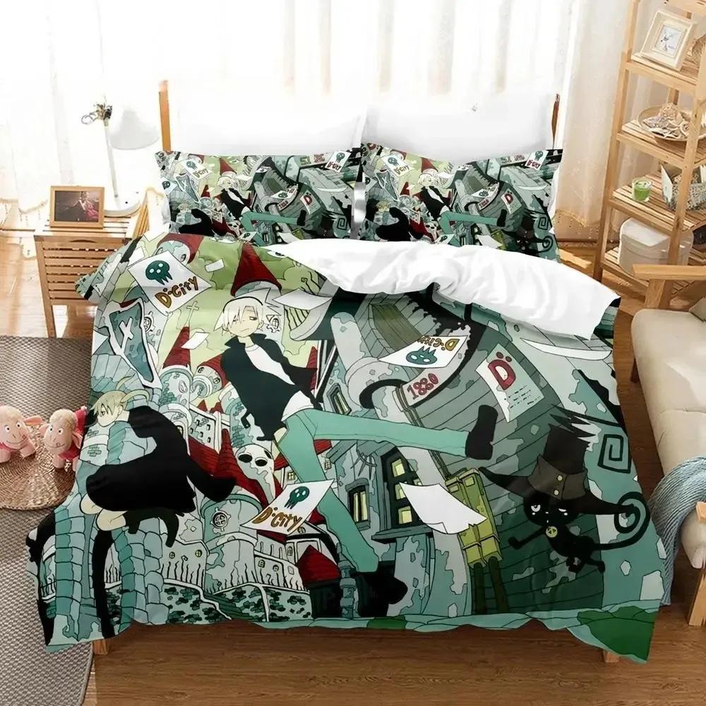 Ny 3D Tecknad Soul Eater Sängklädesset Enkelt Twin Full Queen King Size Sängset Vuxen Barn Sovrum Påslakanset Hemtextilier
