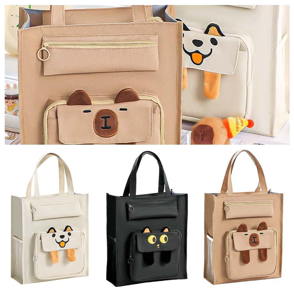 Large Capacity Dog Shoulder Bag Canvas Handbag Student Tote Bag Cute Capybara Canvas Bag  Student