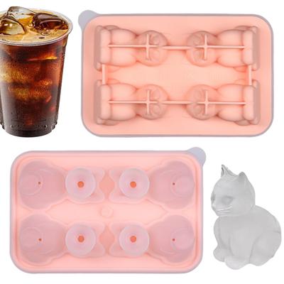 Cute 3D Cat Silicone Ice Cubes Mold 4-grid 3D Cat Ice Cubes Tray Whiskey Beer Ice Cubes Mold For Whiskey Cocktails Juice