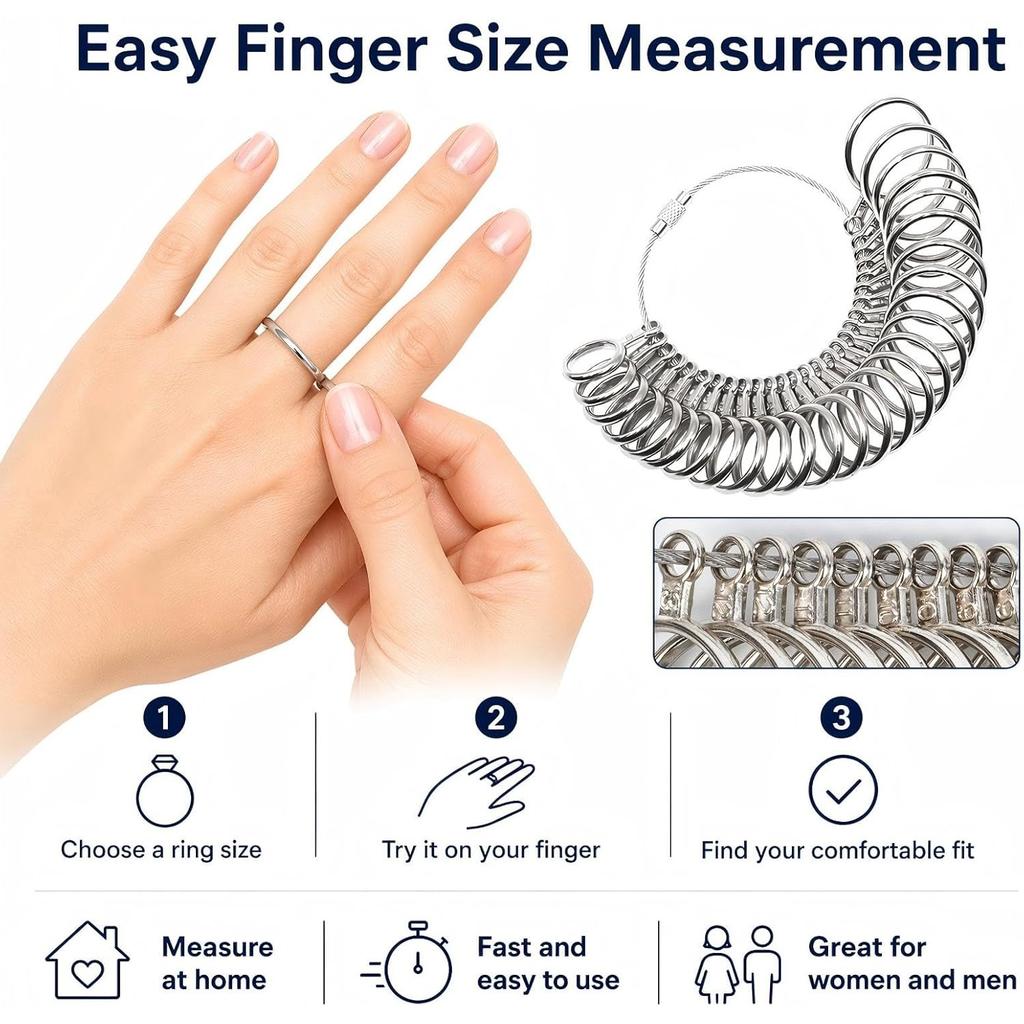 Ring Sizer Measuring Tool Kit, Aluminum Ring Mandrel Sizer Stick with 27 PCS Stainless Steel Ring Gauge Set, US Sizes 0-13 Finger Sizing Tool