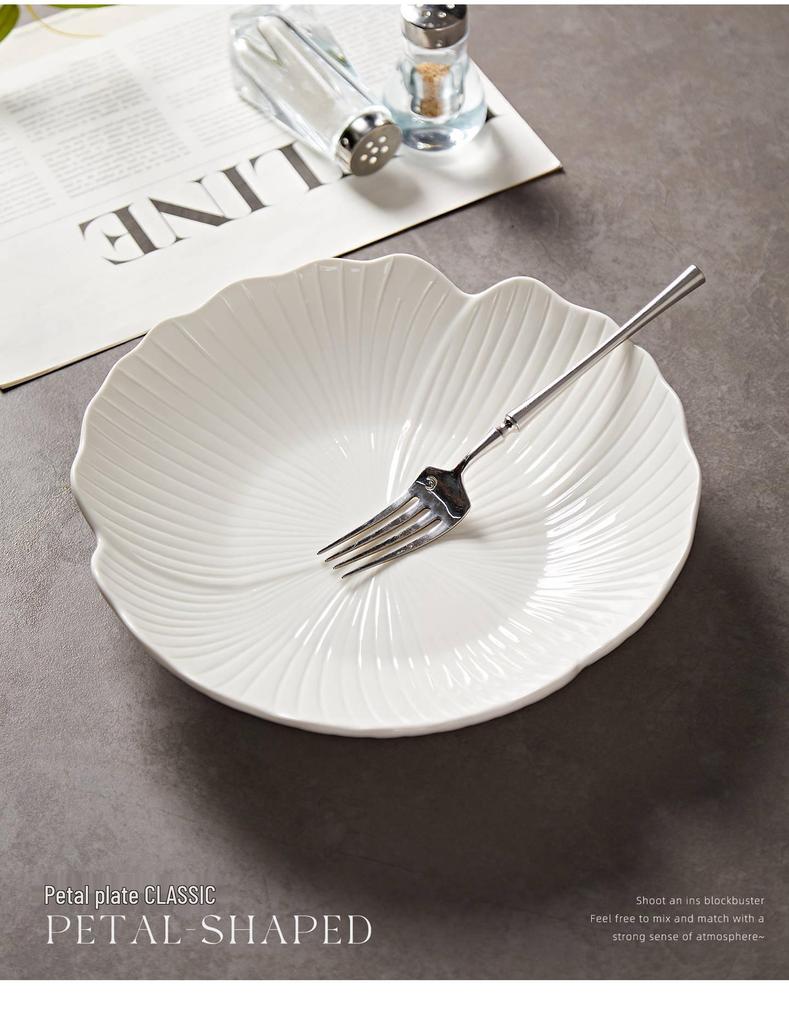 Bílá keramická sada talířů na polévku a salát - Stolní nádobí v západním stylu pro domov a hotel