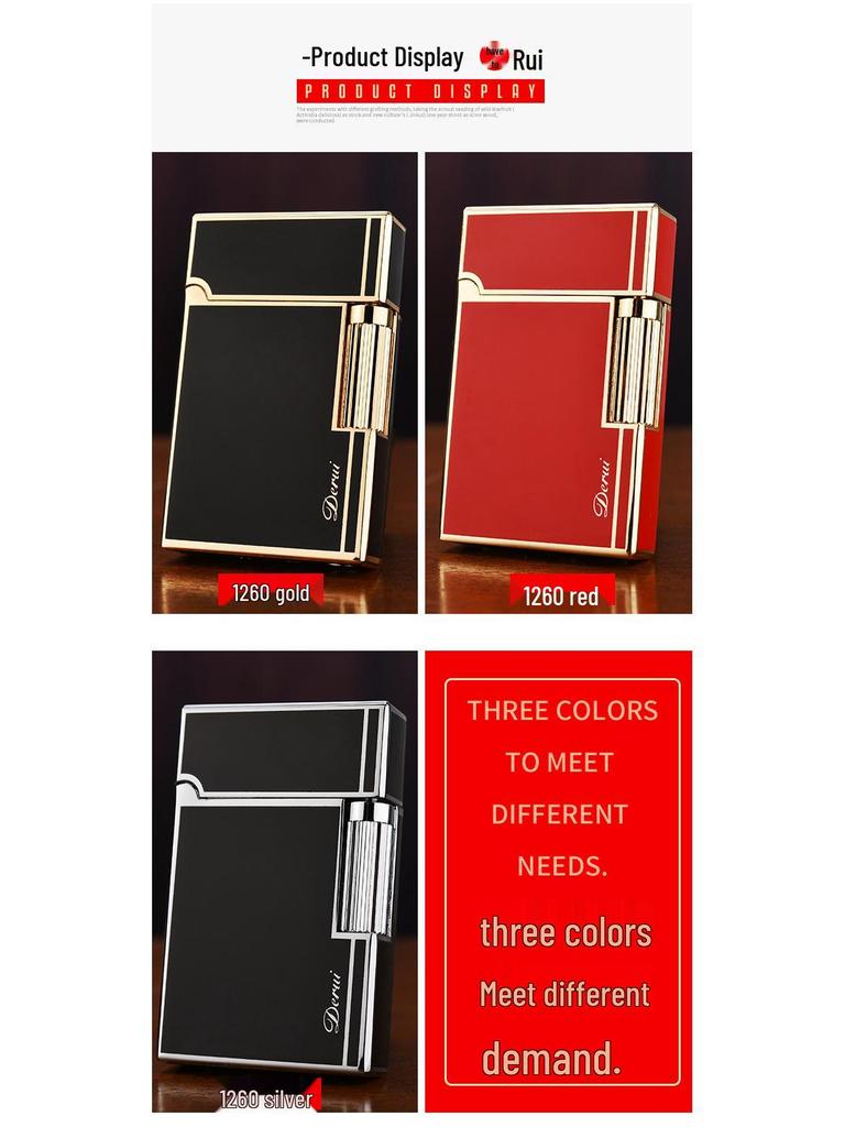 De Rui Creative Steel Shell Flint Lighter - Loud Sound, Open Flame, Inflatable, Side-Sliding, High-End Design