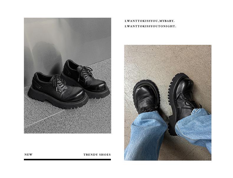 2024 Men's Genuine Leather Round Toe Derby Shoes - British Style, Thick Sole, Black Boots