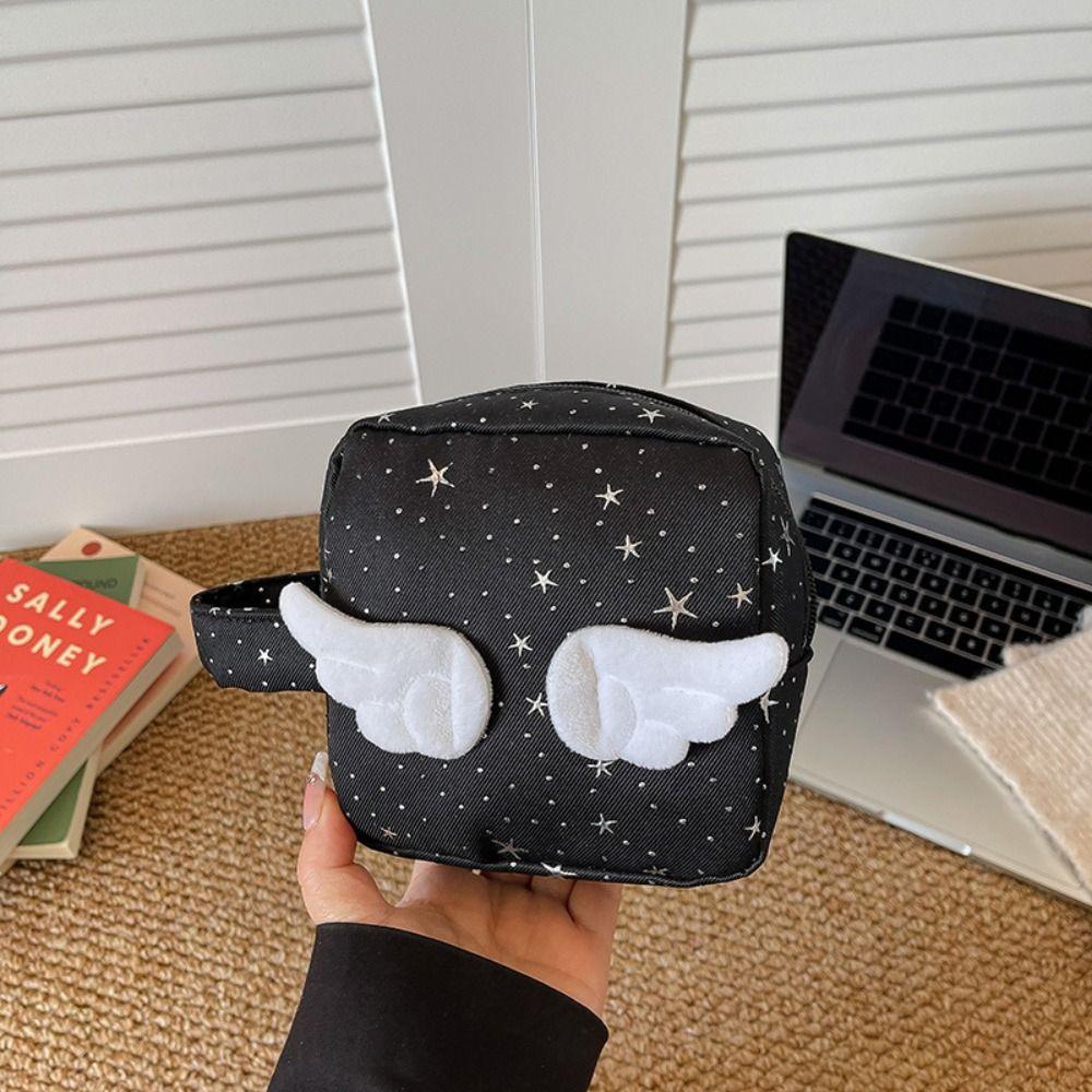 INS Star Polka Dot Storage Bag Handheld Zipper Design Cosmetic Bag Large Capacity Makeup Bag Miscellaneous Storage