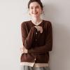 2025 Autumn/Winter Cashmere Color Block Two-Piece Knit Cardigan – Elegant Campus Style Sweater Top