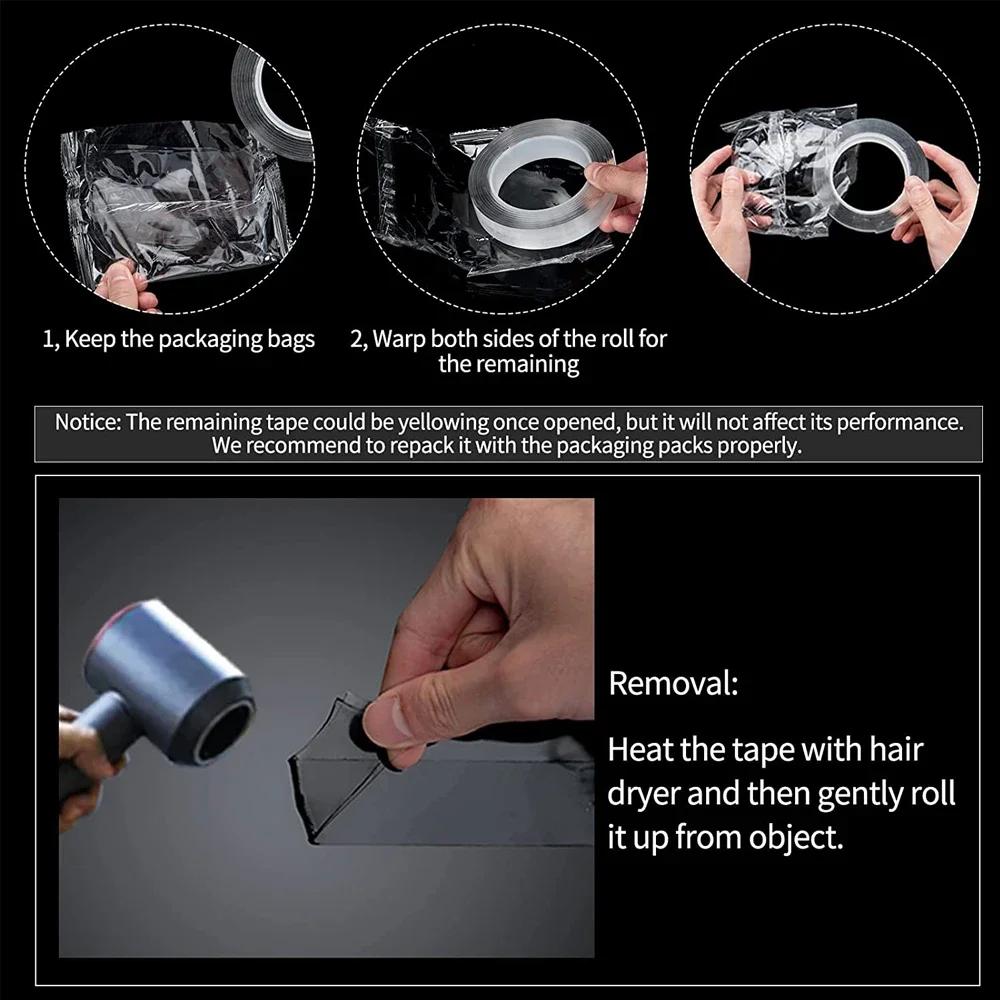 1M10M Fita Adesiva Dupla Face Ultrarresistente Fita Dupla Face Transparente Lavável Tiras Fita de Montagem para Decoração