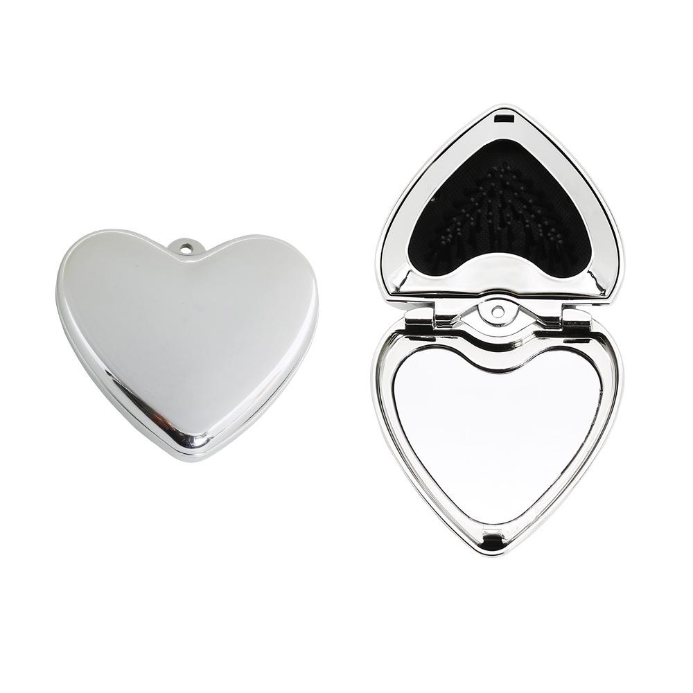 Mini Heart-Shaped Folding Mirror and Comb with Air Cushion Massage