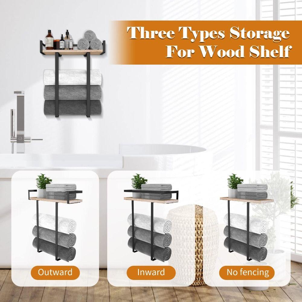 Wood and Iron Bathroom Shelf Rust Proof Storage Rack Wall Mounted Shelf  Kitchen Storage