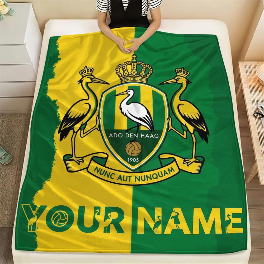 Custom Name ADO Den Haag Flannel Blanket, High quality Comfortable for All Seasons, Home Decor, Warmth and Comfort