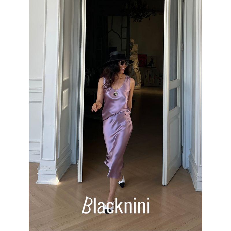 Blacknini Yin WAF/High Satin High Density Satin Acetate Draping Row Wind Two-Way Vest/Skirt