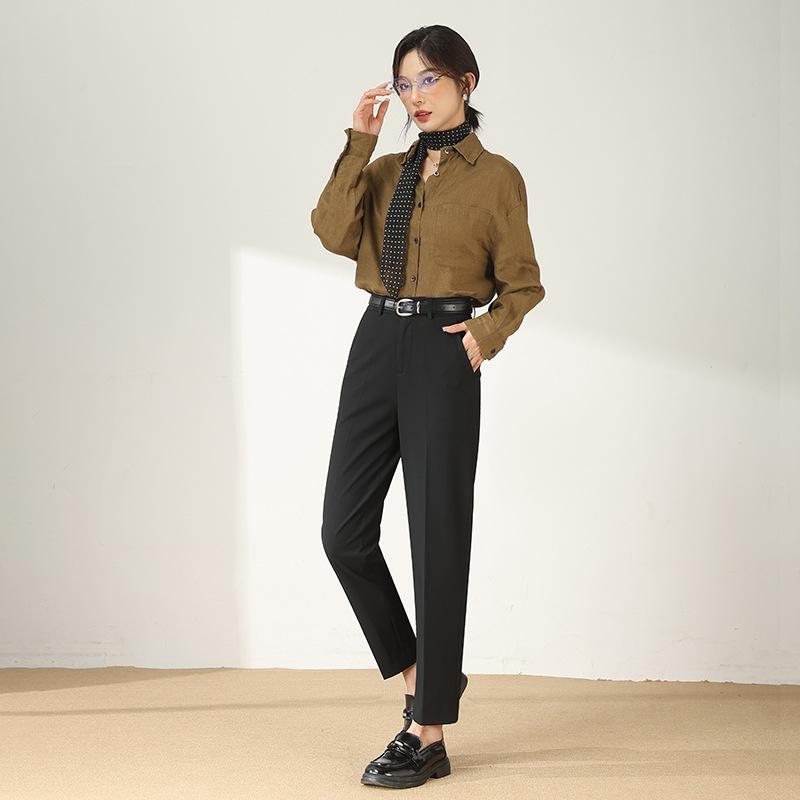 Black Nine-point Suit Pants Women's Professional Dress Autumn New High-waisted Straight Work Commuter Pipe Pants