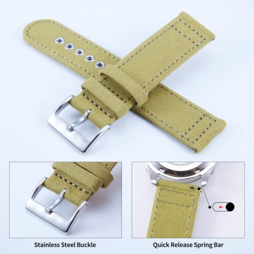 BINLUN Canvas Watch Strap, Quick Release, Fabric Watch Band, 18mm, 20mm, 22mm, 24mm, Breathable Replacement Strap for Smartwatches, Unisex, 7 Colors,