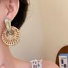 Round Rattan Weave Earrings Wood Geometric Earrings Temperament Bohemian Drop Earrings  Party