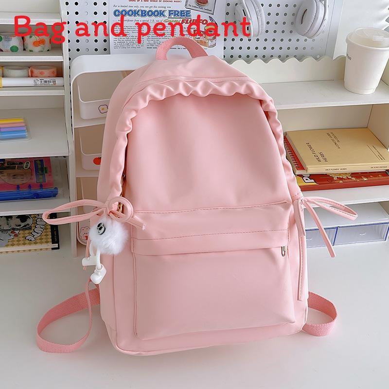 Simple Color Solid Lace Bow Design Student Backpack For School And Use Daily