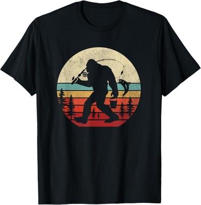 Bigfoot Angeln Lustig Retro Sasquatch Papa Männer Kinder T-Shirt