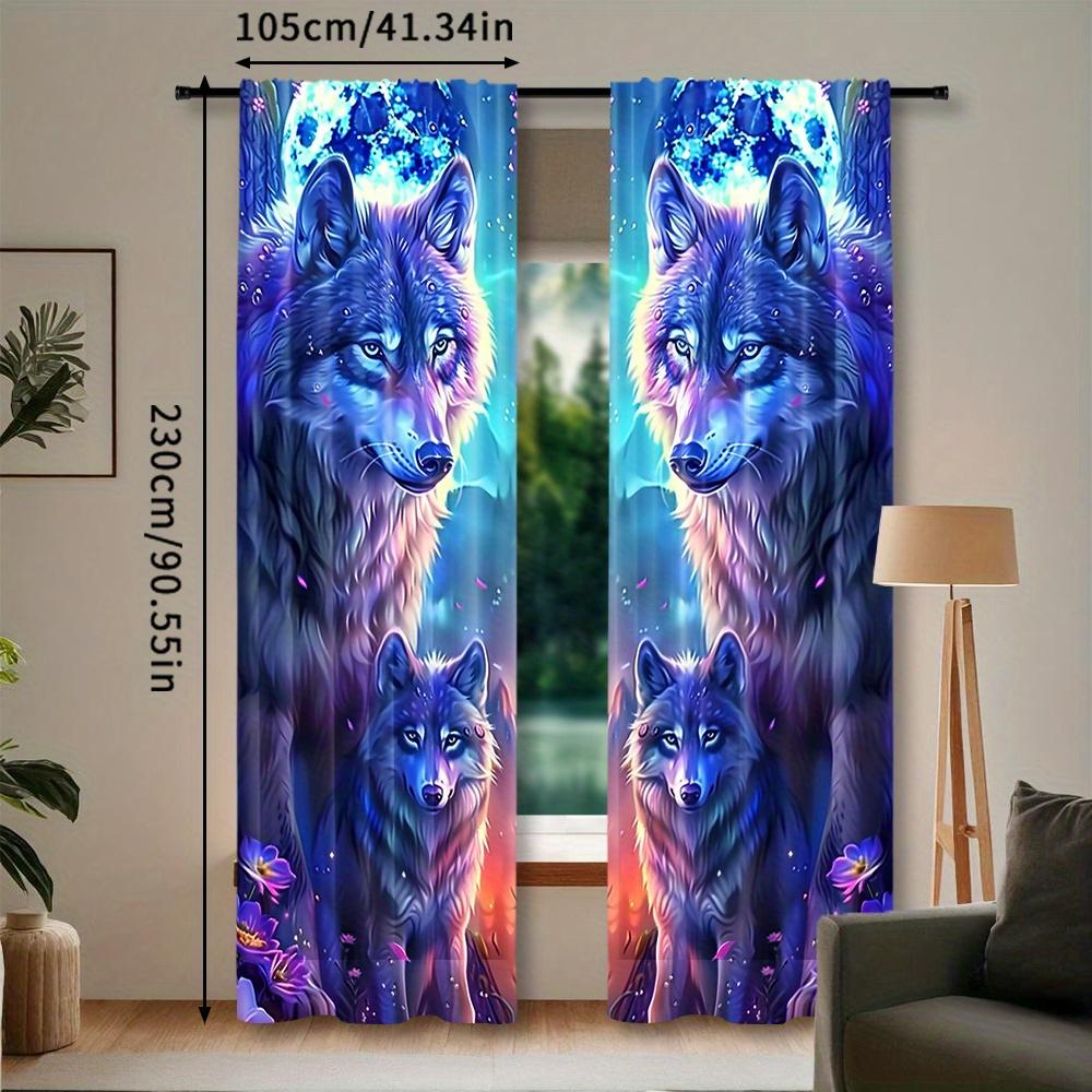 2Pcs Polyester Wolf Themed Woven Printing Window Curtains Birthday Party Decoration Backdrop Drapes for Living Room