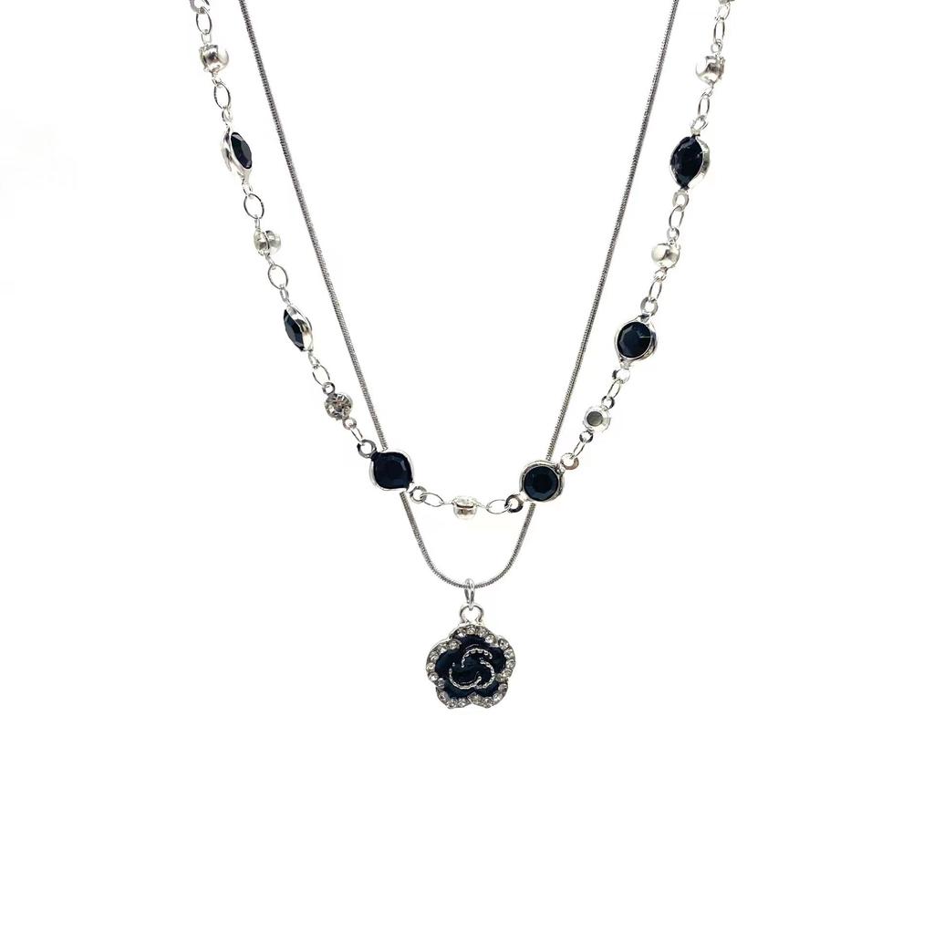 Double stacked rose sweater necklace femininity sweater chain retro personality accessories