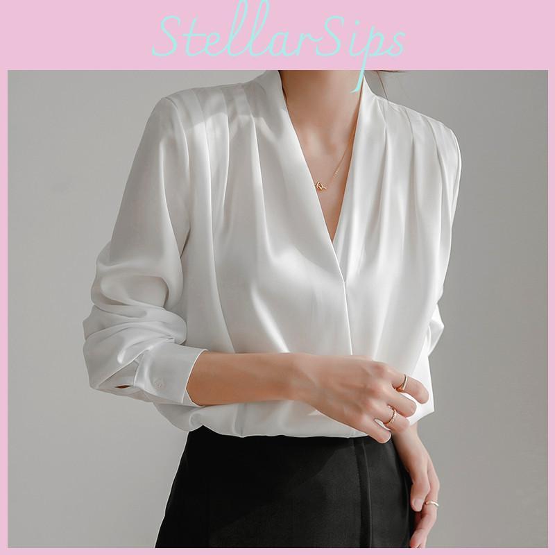 Satin Shirt For Women Long Sleeve With French Design And Classic Style For Office Wear