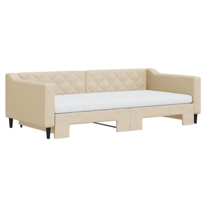 VidaXL Daybed with Trundle and Mattress Cream 100x200 Cm Fabric 3197453