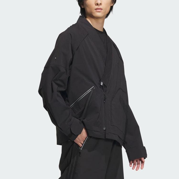 adidas Sportswear Fleece Jacket Solid Color V-Neck Long Sleeve Casual Jacket Men Jackets Black IM9068