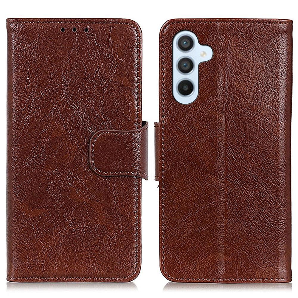 

For Samsung Galaxy S25 FE Case Nappa Texture Split Leather Wallet Phone Cover Brown