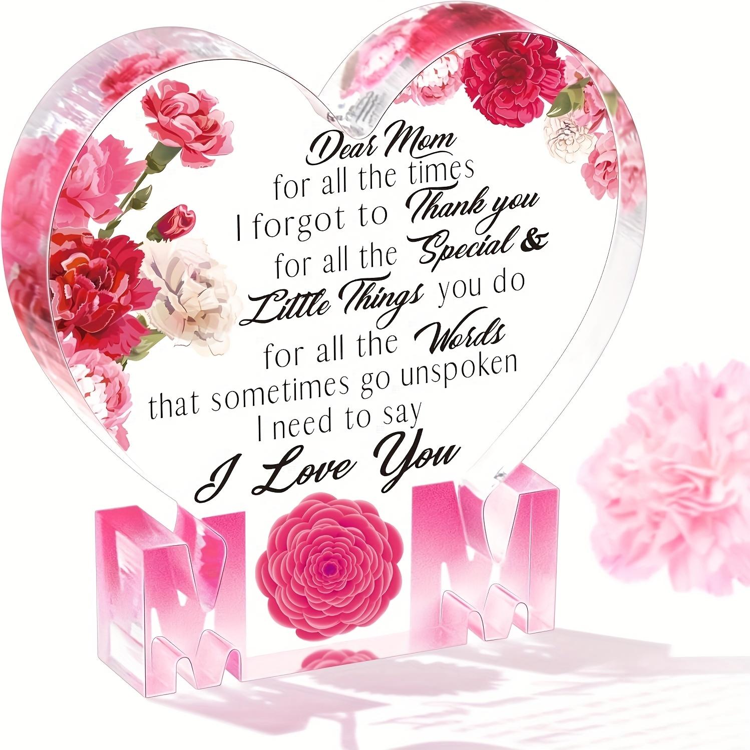 

Acrylic Heart-Shaped Figurine with Carnation Design - Collectible Decorative Plaque for Mom - No Electricity Needed United States