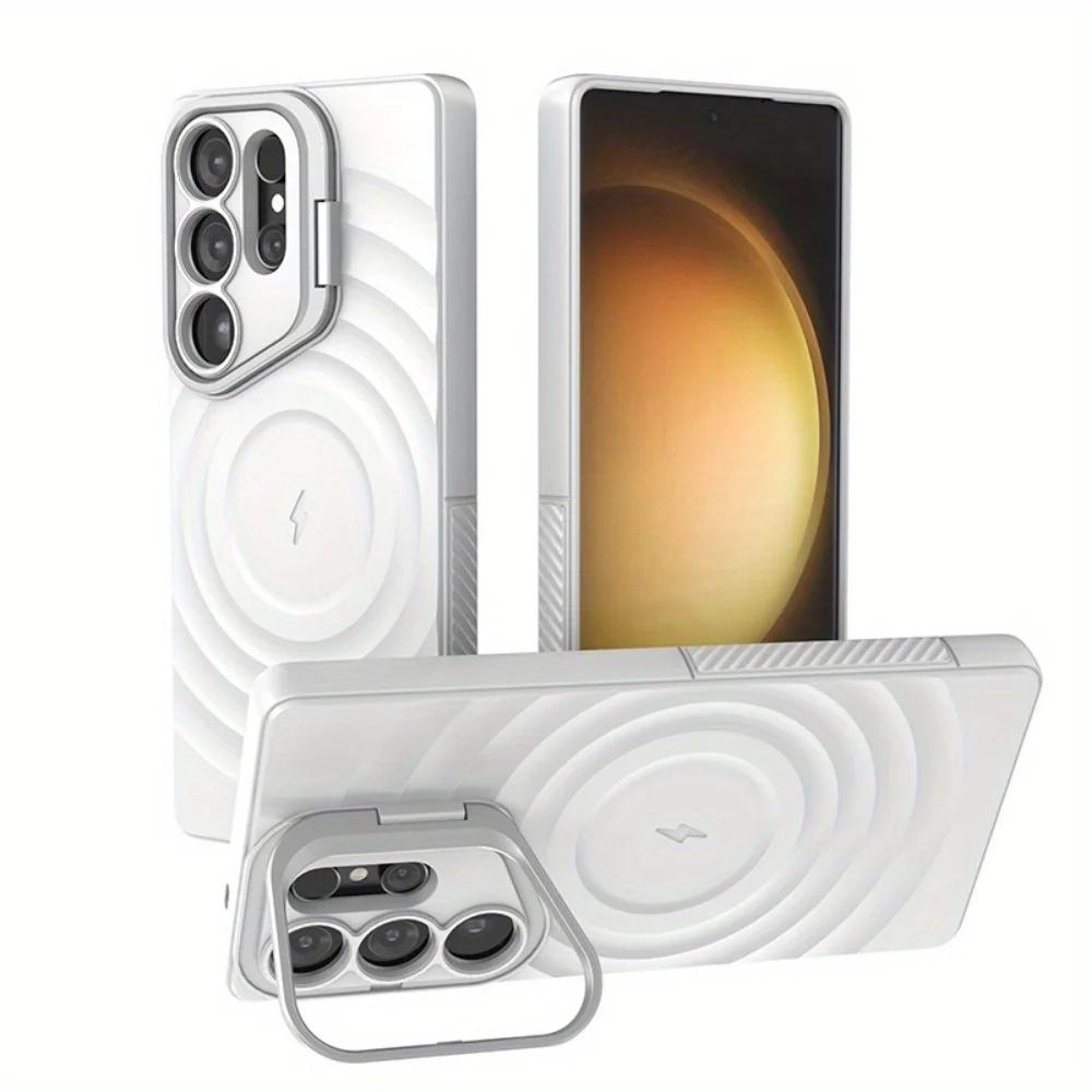 

Case For Galaxy S25 Ultra Ripple Matte For Magsafe Wireless Charge Lens Holder Protective Cover for Samsung Galaxy S25 Plus Galaxy S25 белый