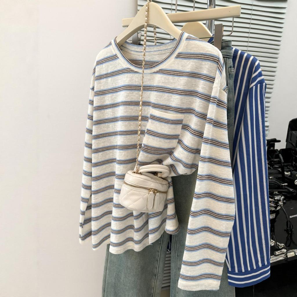 Women's Autumn Color-Block Striped Long-Sleeve Casual T-Shirt