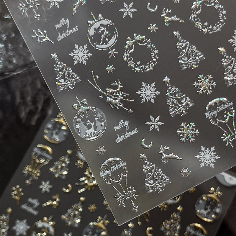 Gold-Stamped Christmas Elk Nail Art Stickers Christmas Series Snowflake Wreath Decorative Stickers