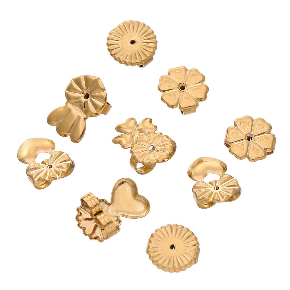 20pcs/lot Gold Color Flower Heart Stainless Steel Earring Studs Ears Hook Backs Stopper For Jewelry Making Earring Stoppers