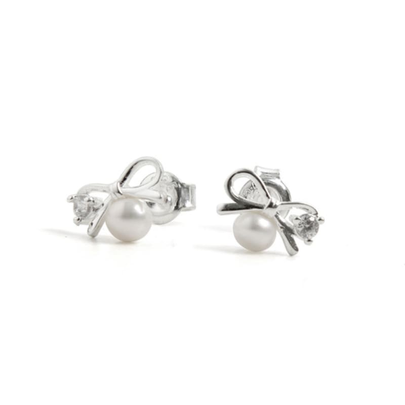 HAS [Silver925] HTY036 mini pearl ribbon earrings