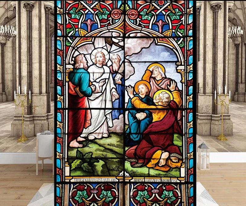 Stained Glass Window Stickers, Privacy Film, Church Style, Static Cling, Decorative Frosted Window Films, Customized Size