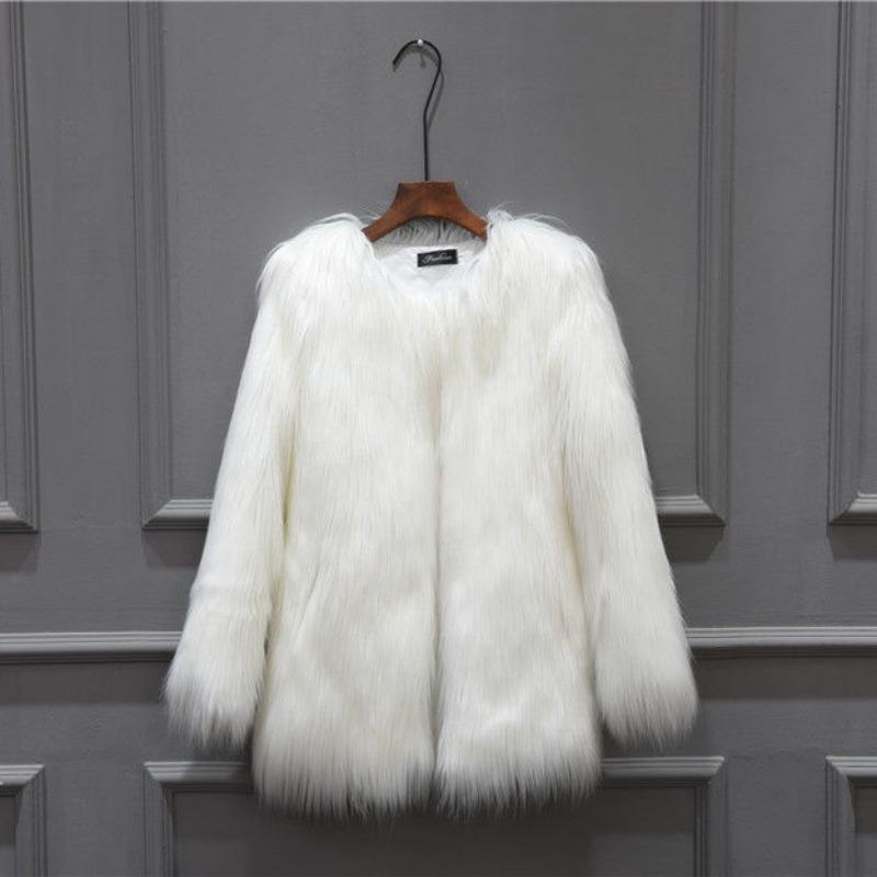 

Осенне-зимняя новая женская многоцветная модная и тонкая шуба из искусственного меха с длинным ворсом, имитирующая лисий мех S белый