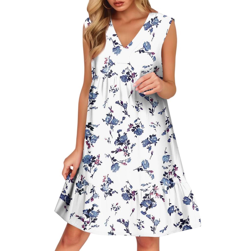 Women's Casual Fashion Breathable V-neck Vest With Pockets Floral Holiday Dress
