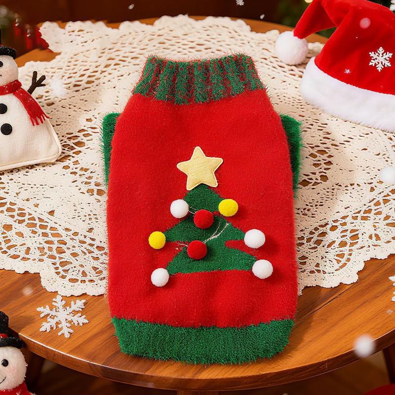 Pet Winter Sweater Dogs Cats Christmas Plush Knit Two-Leg Design Warm Fleece-Like Coat XS To XL Sizes