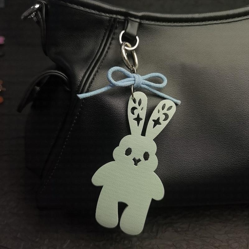 Leather Rabbit Car Keyring Bag Pendant Handmade Charm Personalized Trendy Girl Gift Bag Accessories