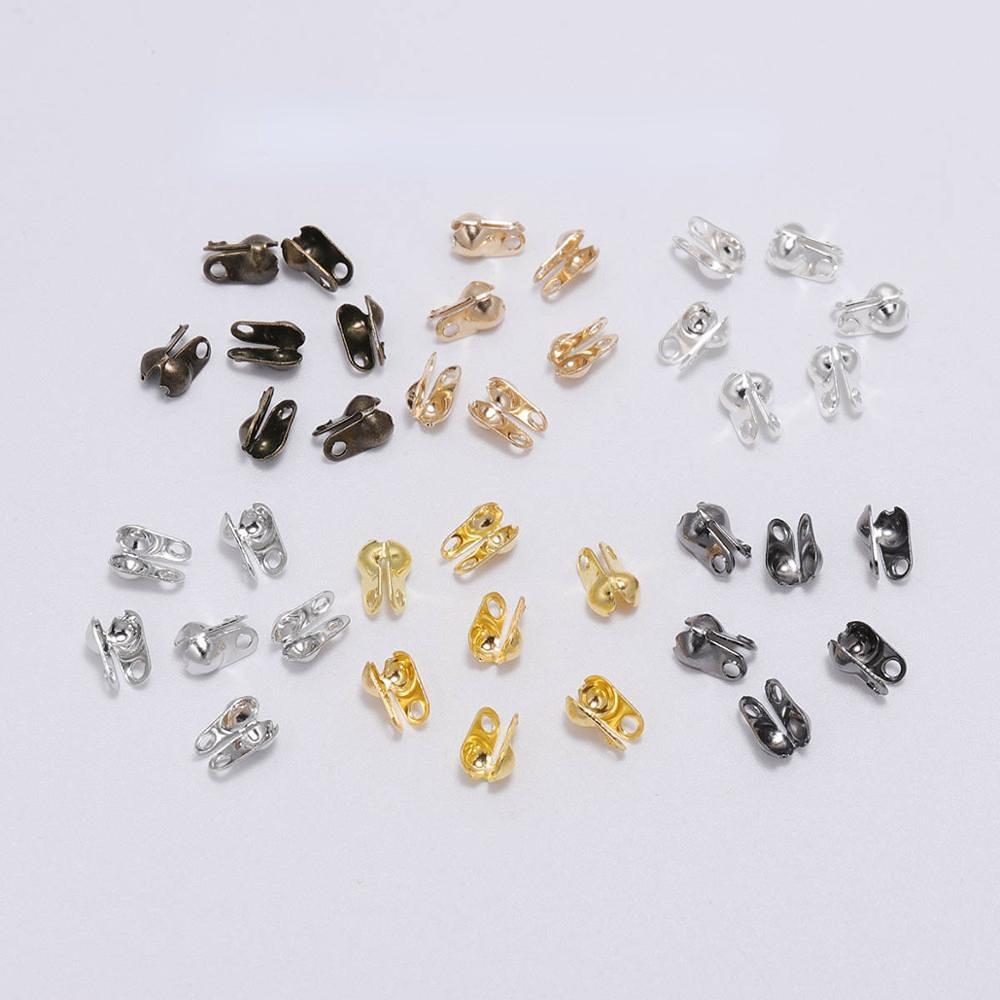 200pcs 1.5 2.4 3.2mm Gold Copper Calottes Crimps Beads Fit Ball Chain Clasp Connectors For DIY Jewelry Making Supplies