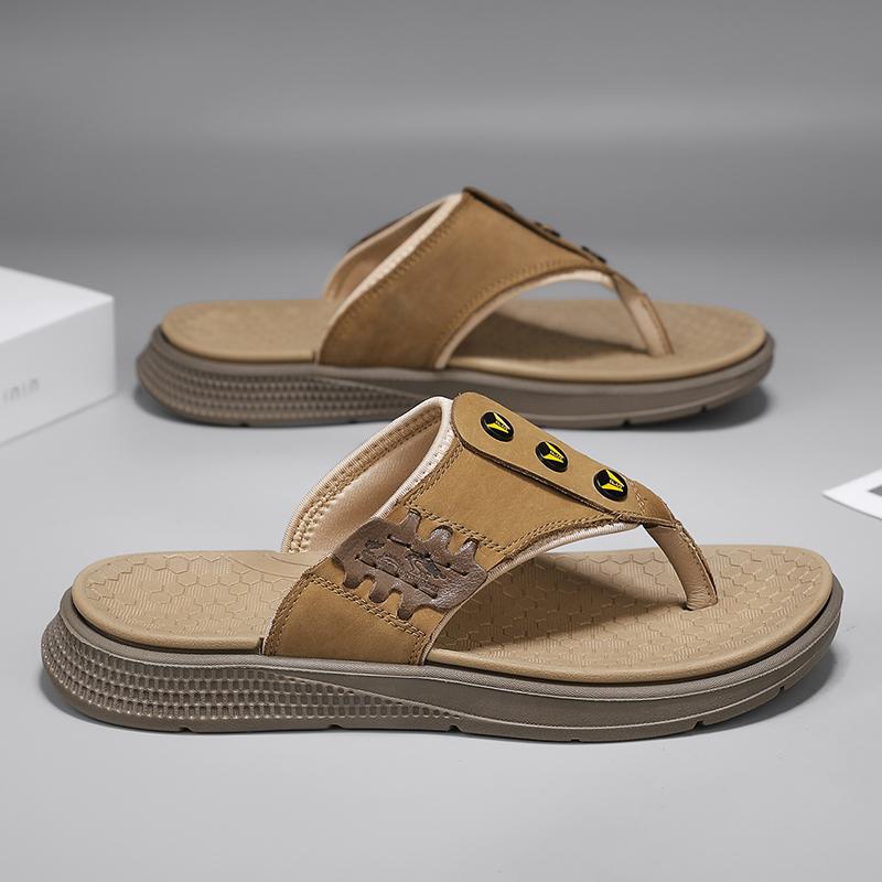 Модные мужские шлепанцы из натуральной кожи — фото 4