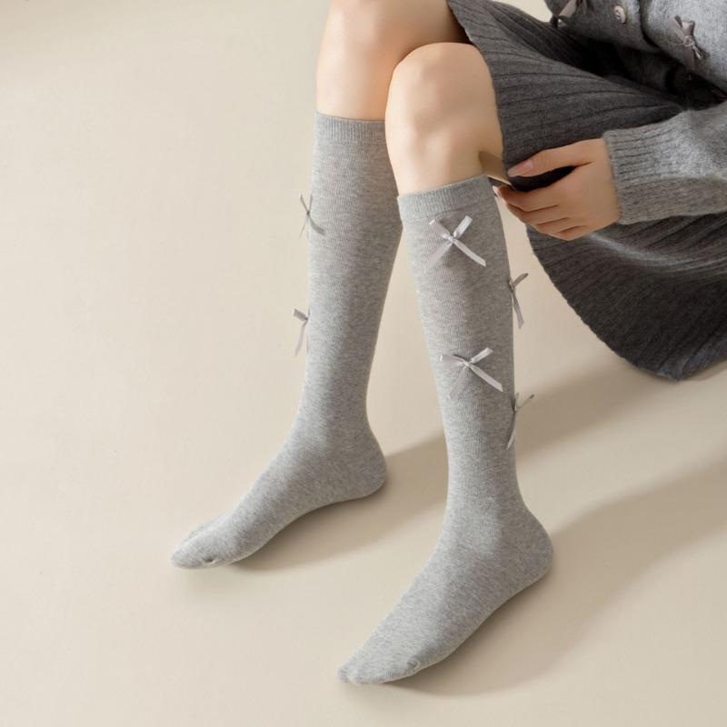 Micro-pressure Calf Socks, Bow Long Stockings, Cotton Boneless Socks, Women's Knee-high Socks