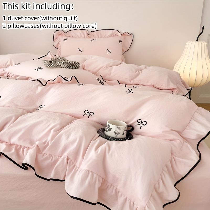

Cute Embroidered Bedding Set Including A Quilt Cover and Pillowcases 4pcs Set of Korean Girls Bedding Bedroom Decoration 1.5m Bedding set