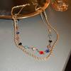 Bohemian Luxury Colorful Crystal Necklace for Women Double Layer Shiny Chain Choker Party Body Statement Jewelry Gifts