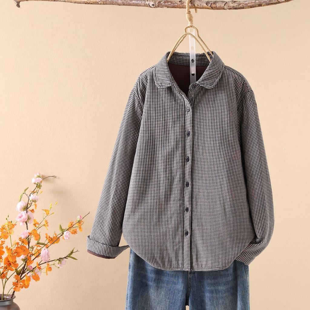 Women's Stylish Plaid Quilted Shirt Jacket with Cotton Padding - 2025 Autumn/Winter Collection, Warm Casual Top (Style 86536)