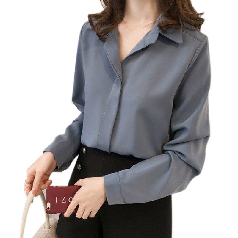 Koszule damskie Bluzki z długim rękawem V Neck Szyfonowa bluzka Topy OL Styl biurowy Blusas