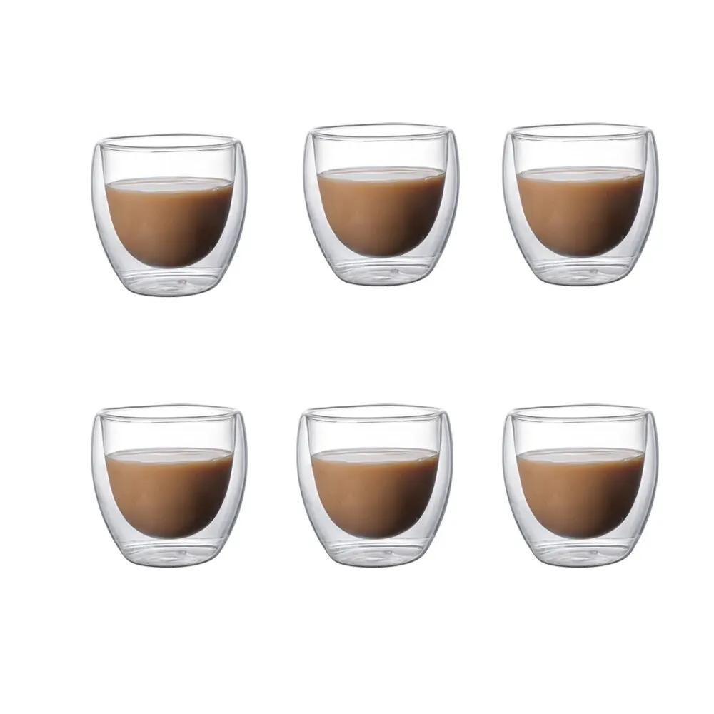 6 Stück Doppelwandiges Glas 80ml Süße Tassen Kaffeetassen Trinkgläser für Getränke Personalisierte Tasse Bier Teetassenset