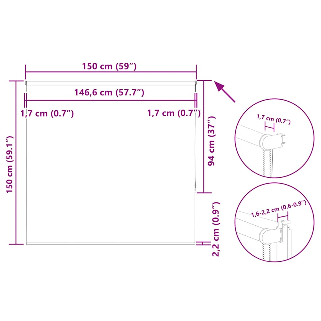 Blackout Roller Blind Cream White 150x150 Cm Fabric Width 146.6 Cm