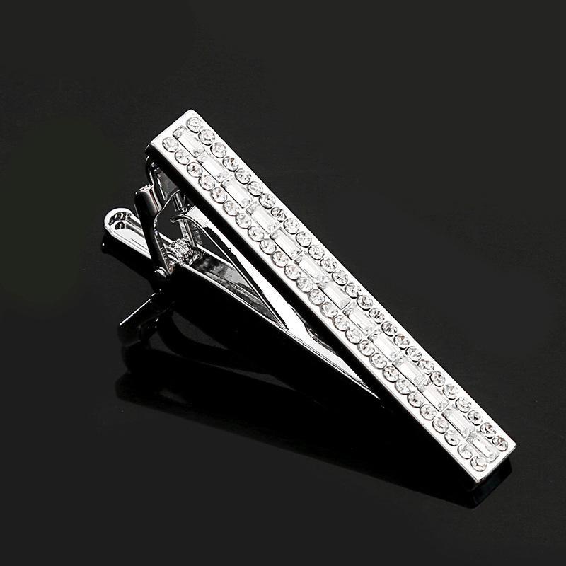 Classic Shiny Strip Zircon Tie Clip Cufflink Set Premium Alloy Fashion Retro for Groomsmen Anniversary Gifts