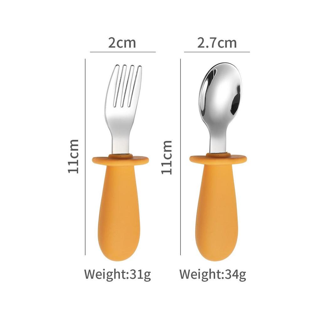316 Stainless Steel Children's Utensil Set: Knife, Fork, Spoon with Silicone Handle for Infants and Toddlers, Portable Design for Mealtime.