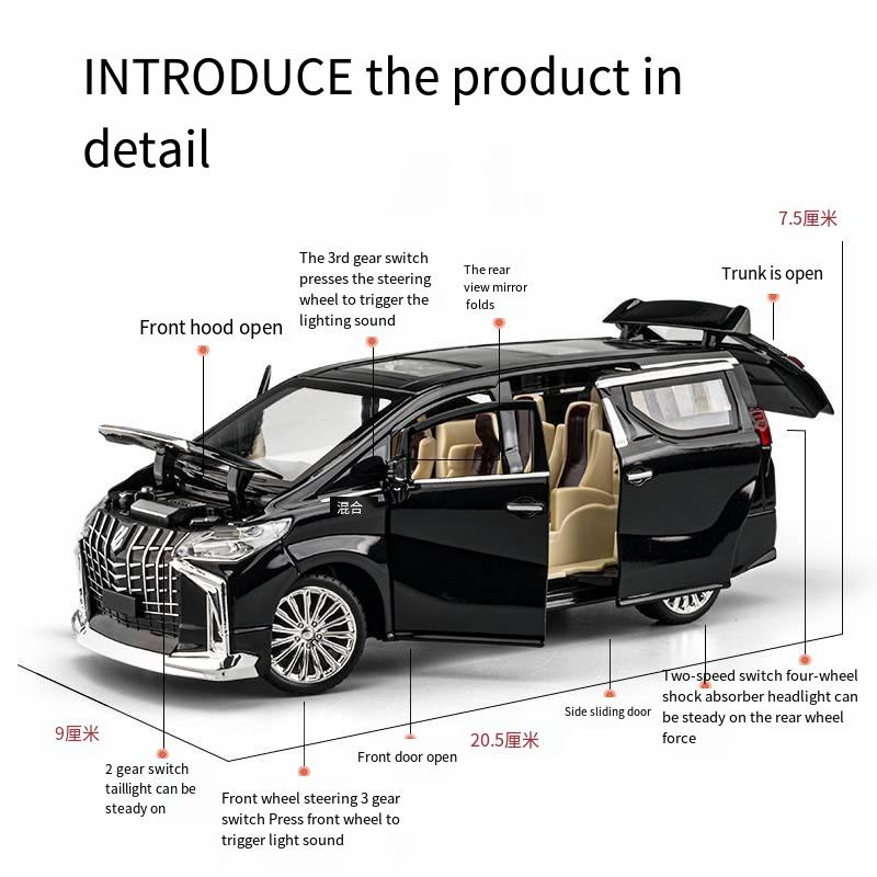 ksgzm1 Large 1/24 Toyota ALPHARD Toy Car Model Alloy Diecast Simulated Sound Light 6 Doors Opened Toy Vehicle Children Gift Stylish Col